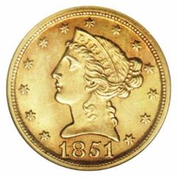 1851-D $5 Weak D MS63 NGC.