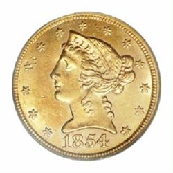 1854 $5 MS62 PCGS.
