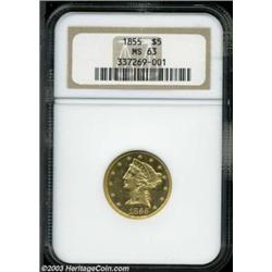 1855 $5 MS63 NGC.