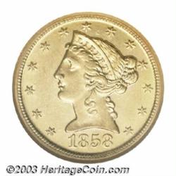 1858-D $5 AU58 NGC.