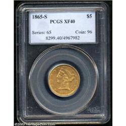 1865-S $5 XF40 PCGS.