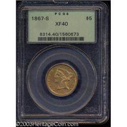 1867-S $5 XF40 PCGS.