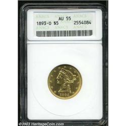 1893-O $5 AU55 ANACS.