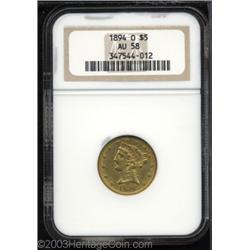 1894-O $5 AU58 NGC.