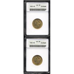 1900 $5 AU58 ANACS,