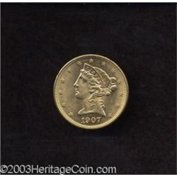 1907-D $5 MS61 Glue Residue Uncertified.