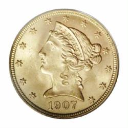 1907-D $5 MS65 PCGS.