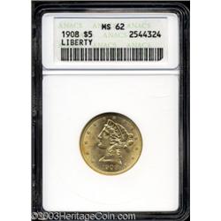 1908 $5 MS62 ANACS.