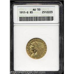 1911-S $5 AU50 ANACS.