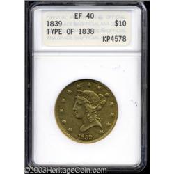 1839 $10 Type of 1838, Large Letters XF40 ANACS.