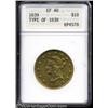 Image 1 : 1839 $10 Type of 1838, Large Letters XF40 ANACS.