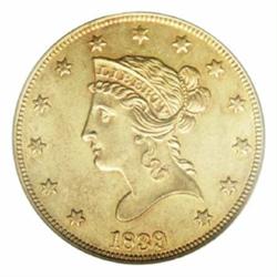 1839 $10 Type of 1838, Large Letters MS60 PCGS.