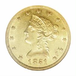 1851-O $10 AU58 NGC.