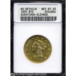 1855 $10 --Scratched, Cleaned--ANACS. AU Details, Net XF45.