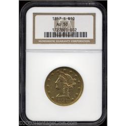 1857-S $10 AU50 NGC.