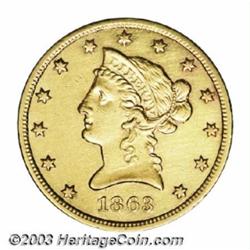 1863-S $10 AU50 Brushed Uncertified.