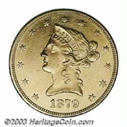 1879-O $10 AU58 Cleaned Uncertified.