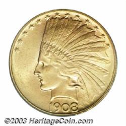 1908-D $10 No Motto MS64 PCGS.