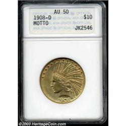 1908-D $10 Motto AU50 ANACS.