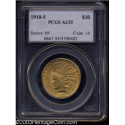 1910-S $10 AU55 PCGS.
