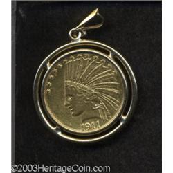 1911-D $10 AU50 Polished, Encased in Jewelry, Uncertified.