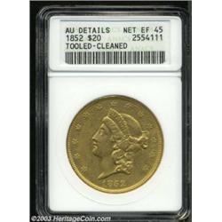 1852 $20 --Tooled, Cleaned--ANACS. AU Details, Net XF45.