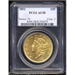 1852 $20 AU58 PCGS.