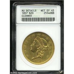 1857 $20 --Cleaned--ANACS. AU Details, Net XF45.