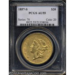 1857-S $20 AU55 PCGS.