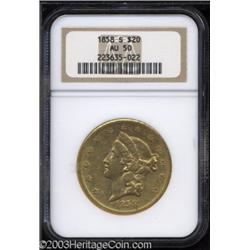 1858-S $20 AU50 NGC.