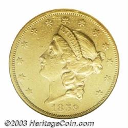 1859 $20 AU50 NGC.