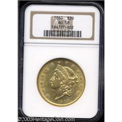 1860 $20 AU58 NGC.