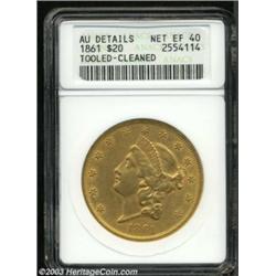 1861 $20 --Tooled, Cleaned--ANACS. AU Details, Net XF40.