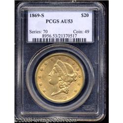 1869-S $20 AU53 PCGS.