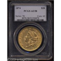 1874 $20 AU58 PCGS.