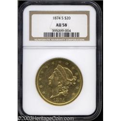 1874-S $20 AU58 NGC.