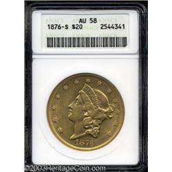 1876-S $20 AU58 ANACS.