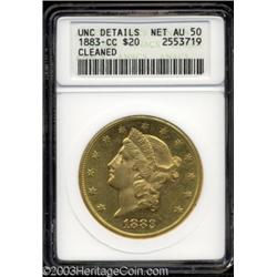 1883-CC $20 --Cleaned--ANACS. Unc Details, Net AU50.