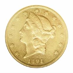 1891-CC $20 --Cleaned--ANACS. AU Details, Net XF40.