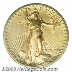 1907 $20 High Relief, Wire Rim MS63 PCGS.