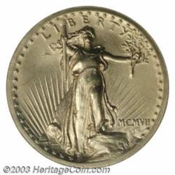 1907 $20 High Relief, Wire Rim MS65 NGC.