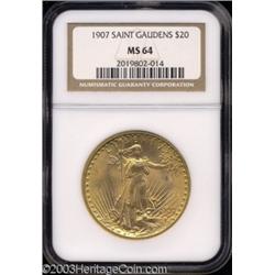 1907 $20 Arabic Numerals MS64 NGC.
