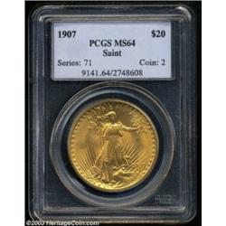 1907 $20 Arabic Numerals MS64 PCGS.