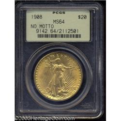 1908 $20 No Motto MS64 PCGS.