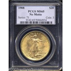 1908 $20 No Motto MS65 PCGS.