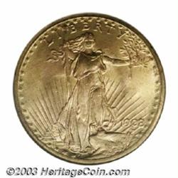 1908 $20 No Motto MS66 NGC.