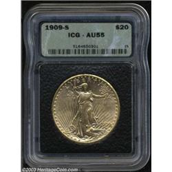 1909-S $20 AU55 ICG.