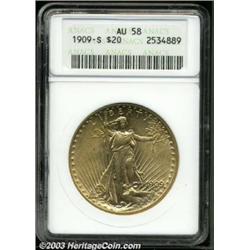 1909-S $20 AU58 ANACS.
