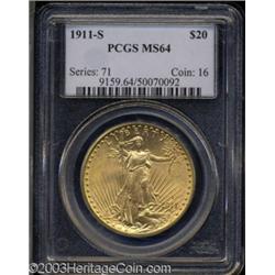 1911-S $20 MS64 PCGS.