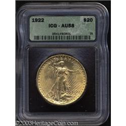 1922 $20 AU58 ICG.
